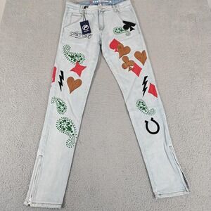 Parlay‎ Jeans Mens 32 Light Wash Denim Slim Straight Leg Paisley Patchwork